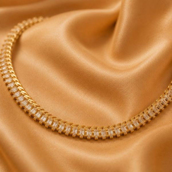 Baguette-stone chain necklace