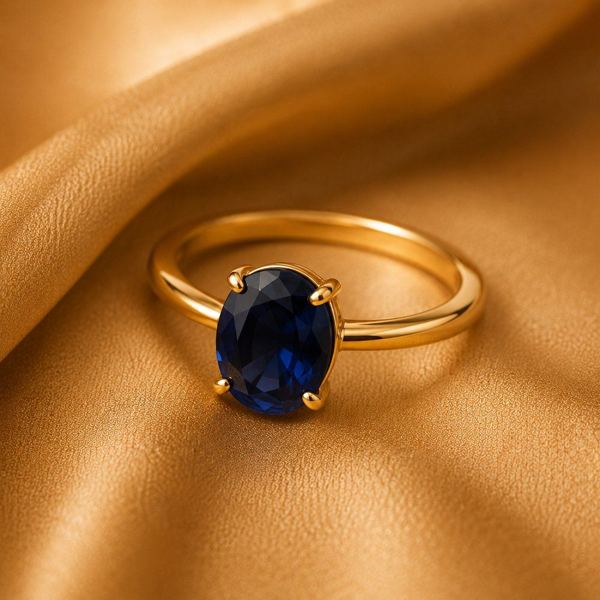 Gold ring with sapphire center stone