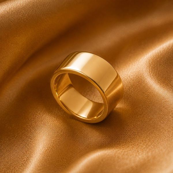 Wide plain polished gold ring