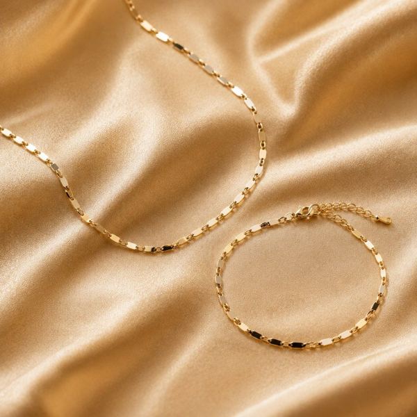 Mirror-chain necklace and bracelet set