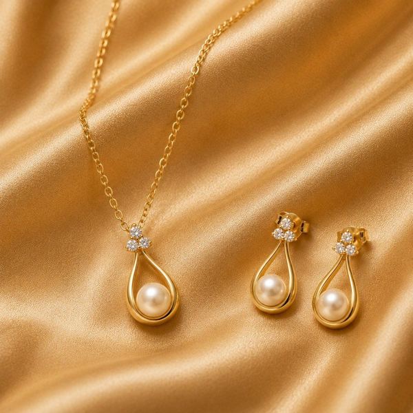 Pearl and diamond necklace and earring set