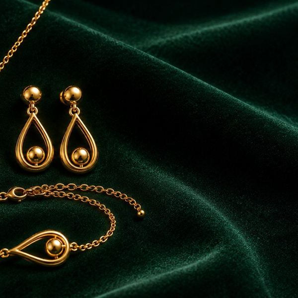 Pearl-accent gold jewelry set (necklace, earrings, bracelet)